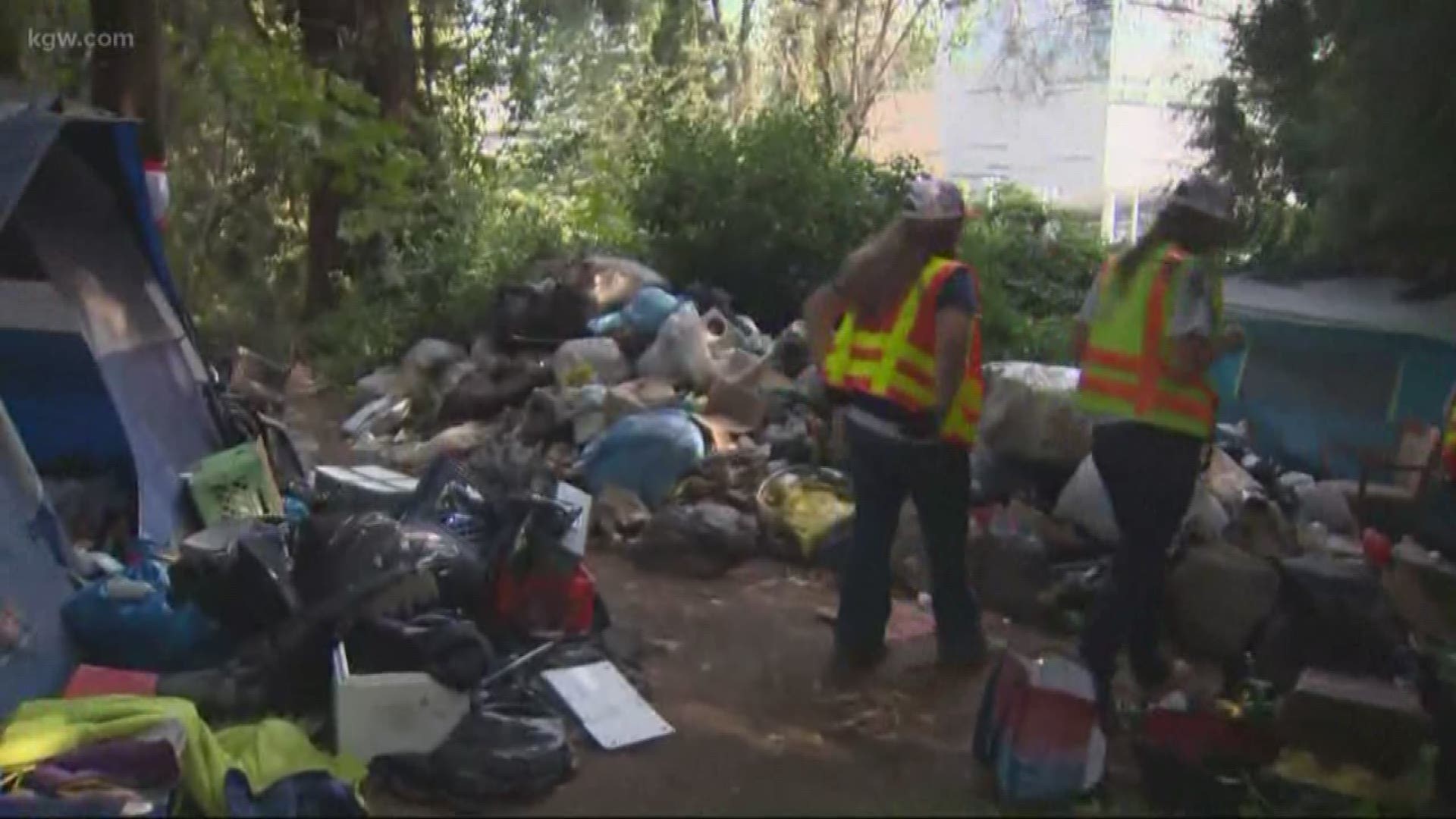 The Oregon Department of Transportation cleared a homeless camp along Interstate 5 in Portland.