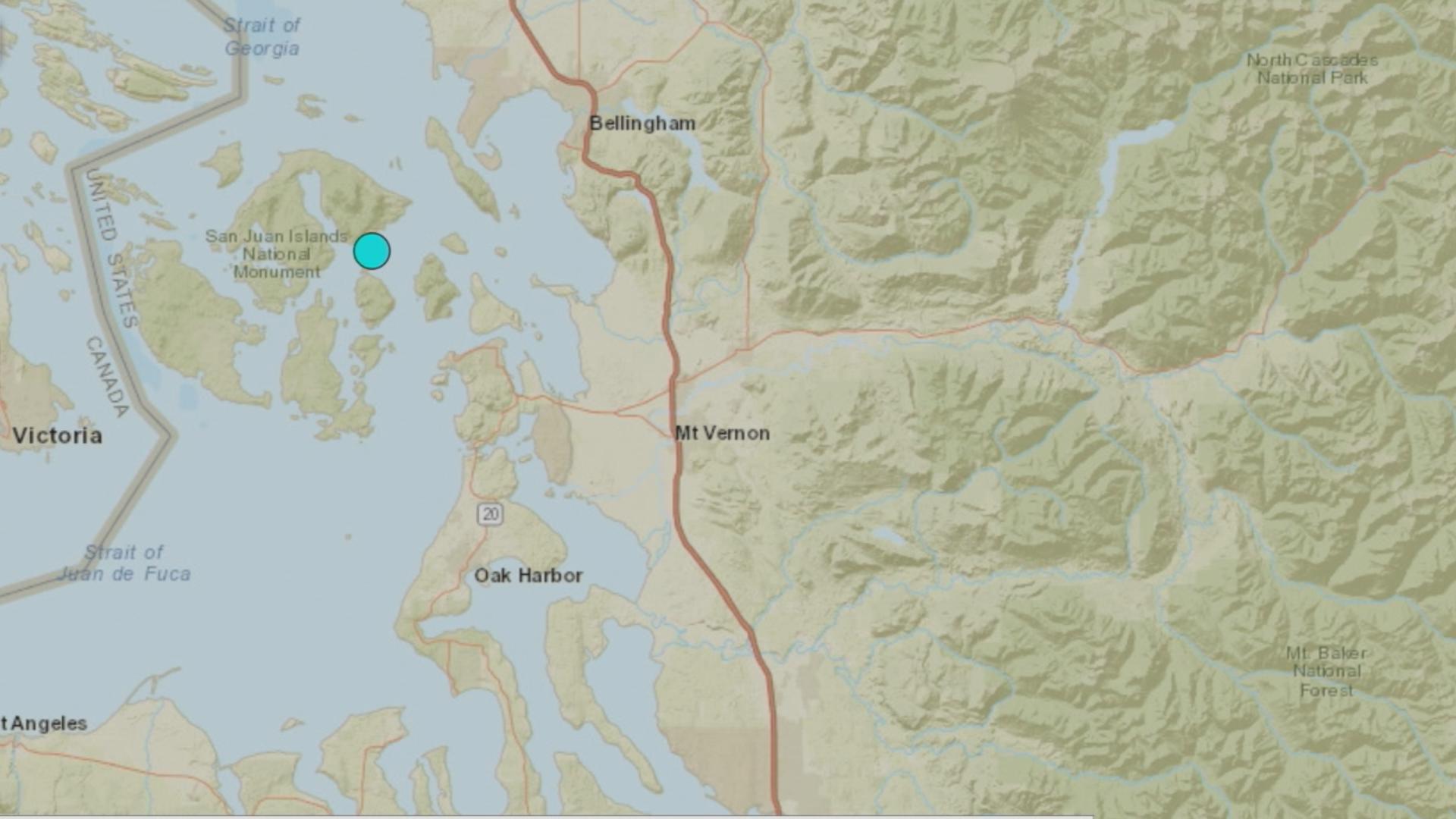 A 4.5 magnitude earthquake hit the waters just of Deer Beach on Orcas Island in Washington early Monday morning.