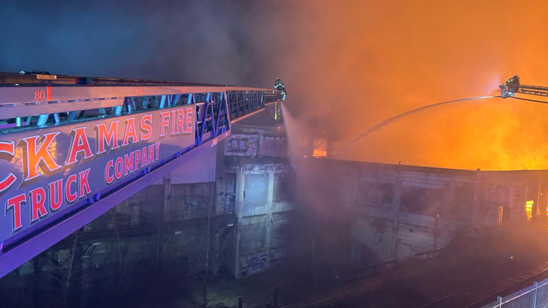 Massive fire breaks out at old Blue Heron paper mill | kgw.com