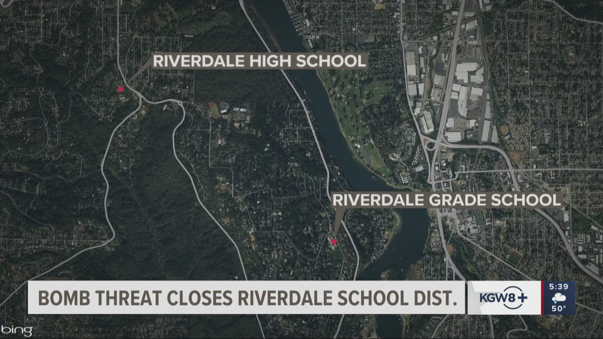 Riverdale School District in Southwest Portland closed its two schools Tuesday, following a bomb threat.