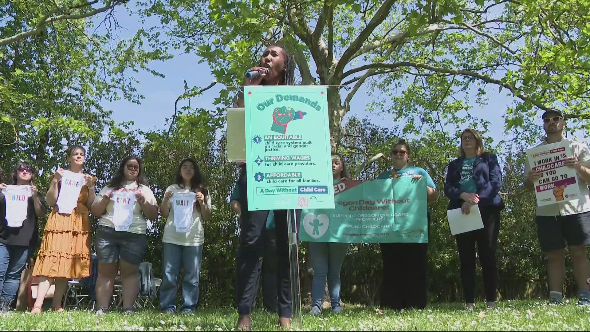 Nearly 20 providers in seven cities in the state gathered to raise awareness about what they're calling a child care crisis.