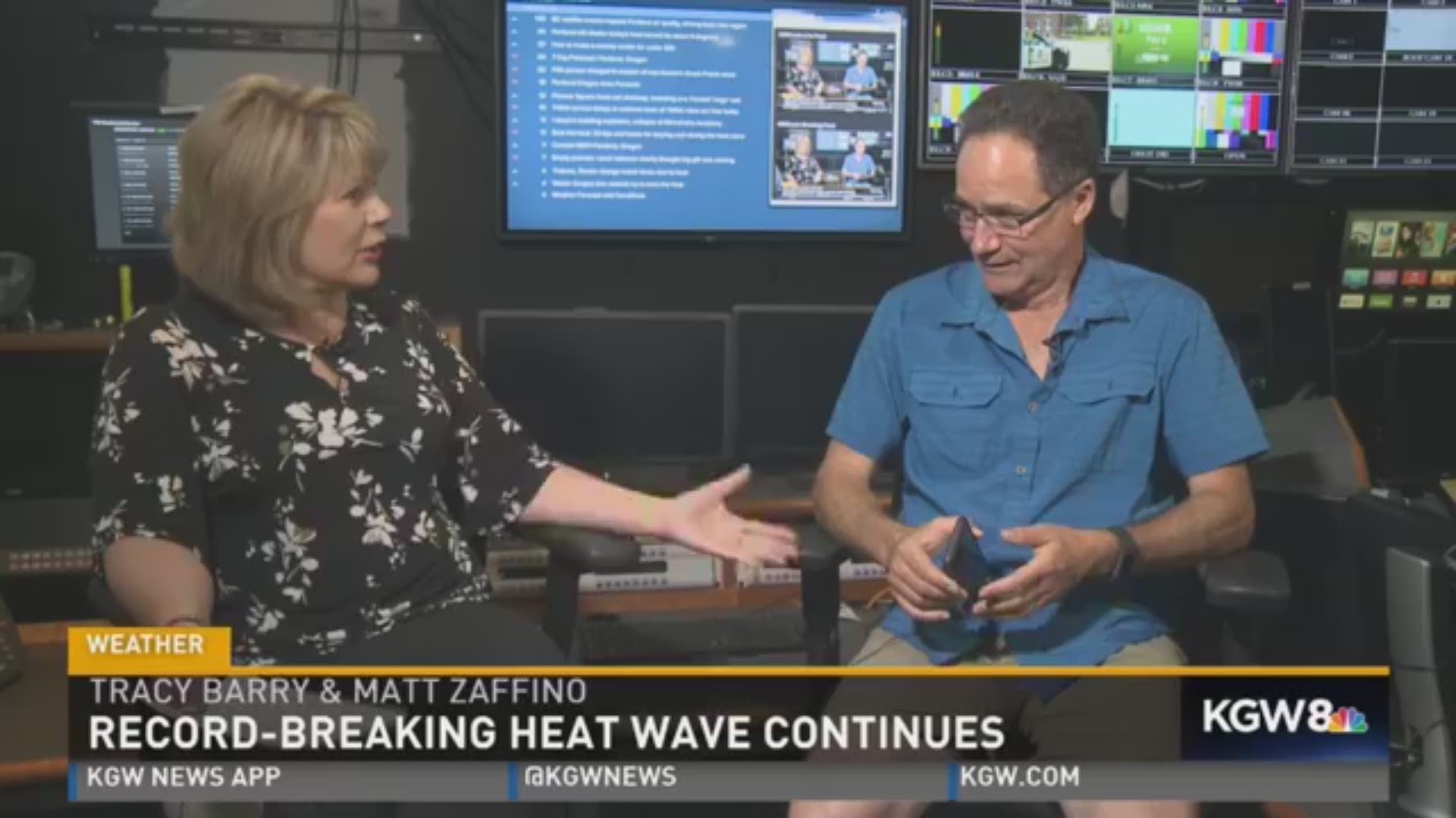 KGW's Tracy Barry interviews chief meteorologist Matt Zaffino about the current heat wave in Portland, Oregon. KGW, Aug. 2, 2017
