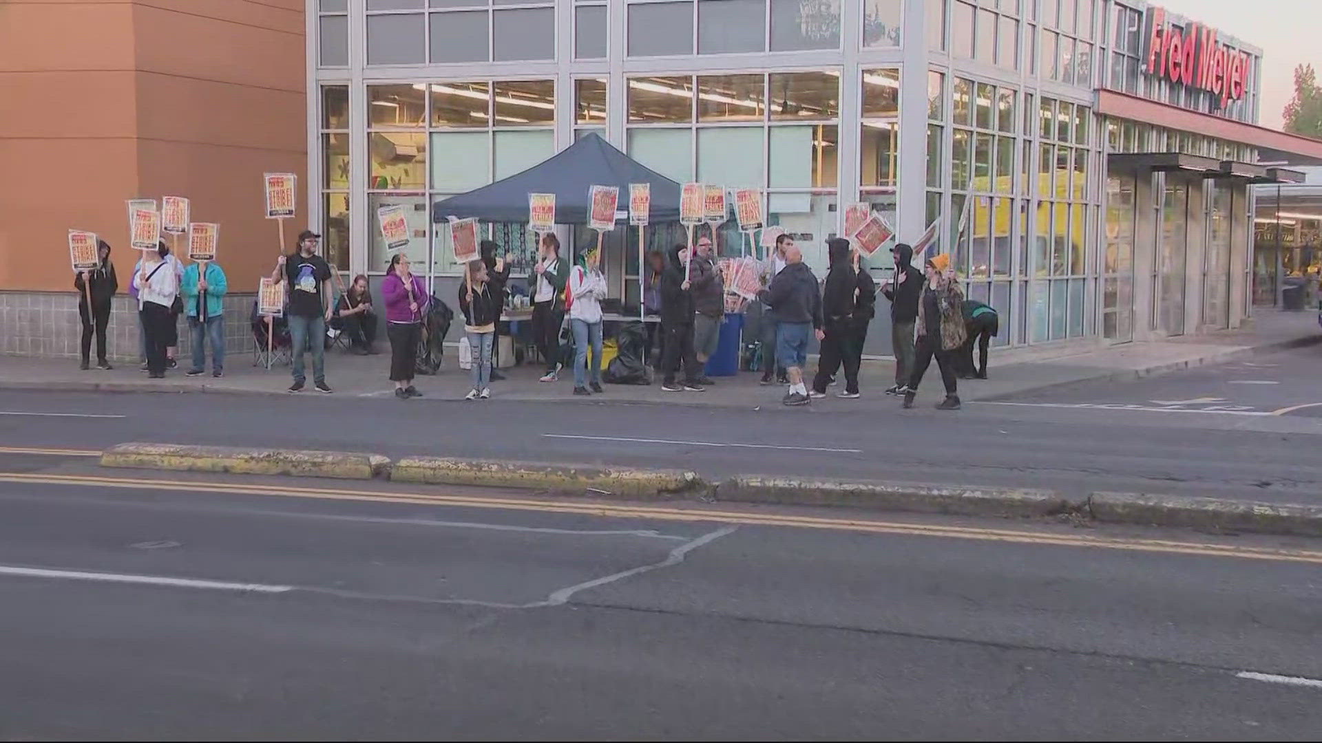 Fred Meyer workers across the Portland metro area hit the picket line for the second day on Thursday. Employees have accused Fred Meyer of unfair labor practices.