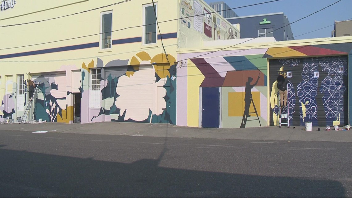 New mural on Miller Paint's flagship store in Southeast Portland