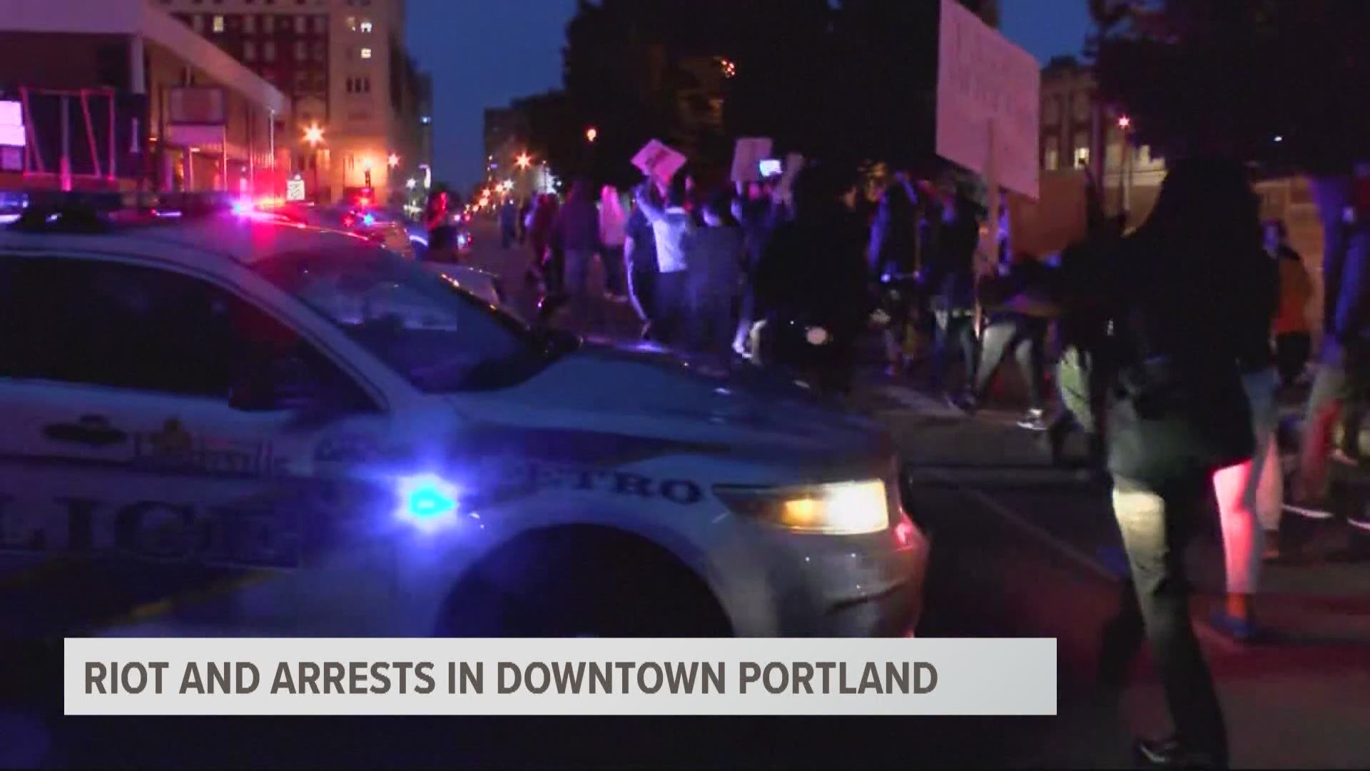 Portland police arrested 13 people, including one for attempted murder, during a riot Wednesday night in downtown Portland.