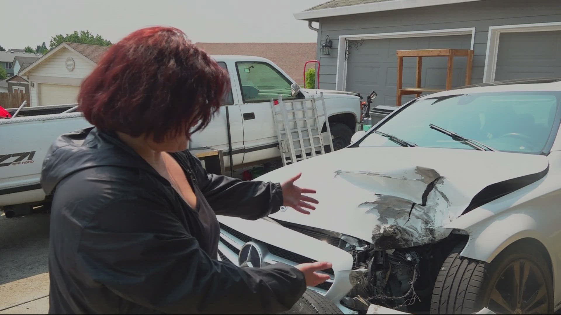 The bizarre incident on I-5 has left a Vancouver women out of work after a runaway tire hit her car.