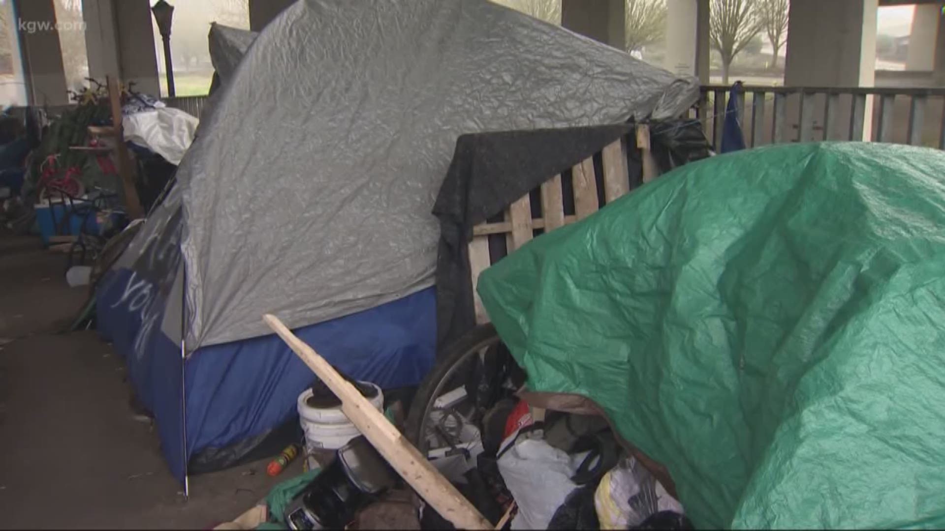 A homeless camp that had taken over a pedestrian walkway on the western border of downtown Salem was swept out Monday morning.