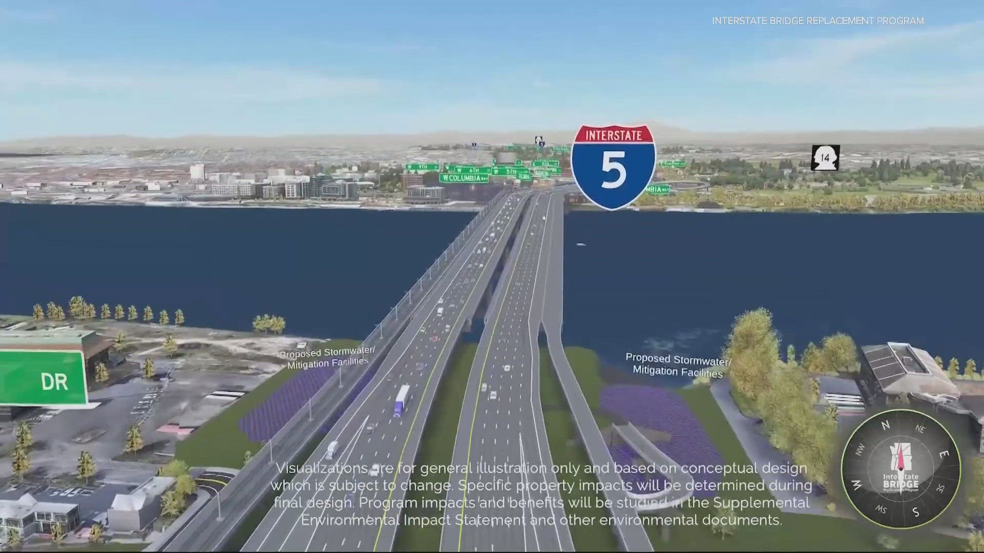 The virtual models simulate what it would look like from a drone’s perspective over the proposed new interchanges and possible bridge designs.