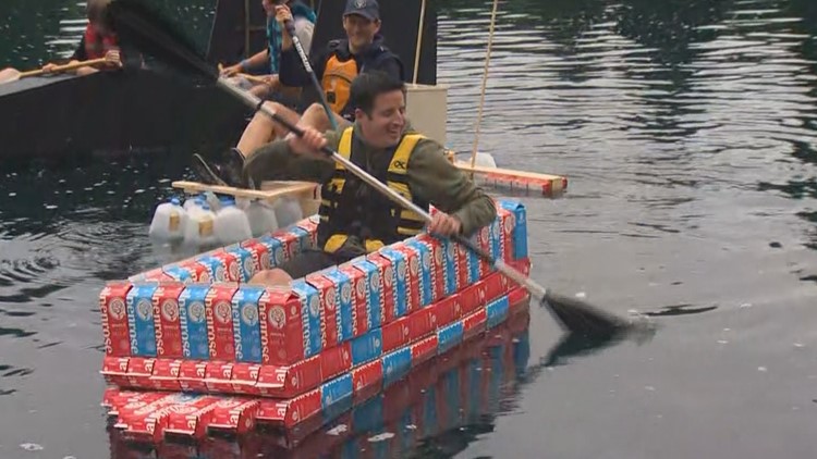 Drew Carney hits the water ahead of Milk Carton Boat Races