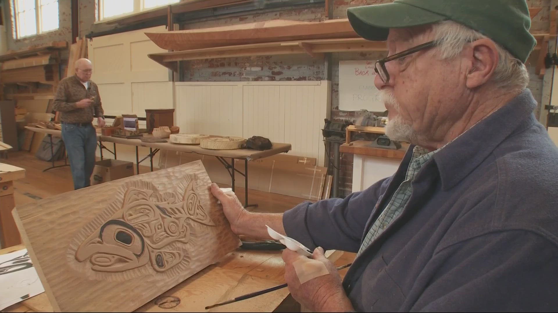 Astoria teacher takes a block of cedar and ancient carving tools to create amazing artwork that reaches across the centuries.