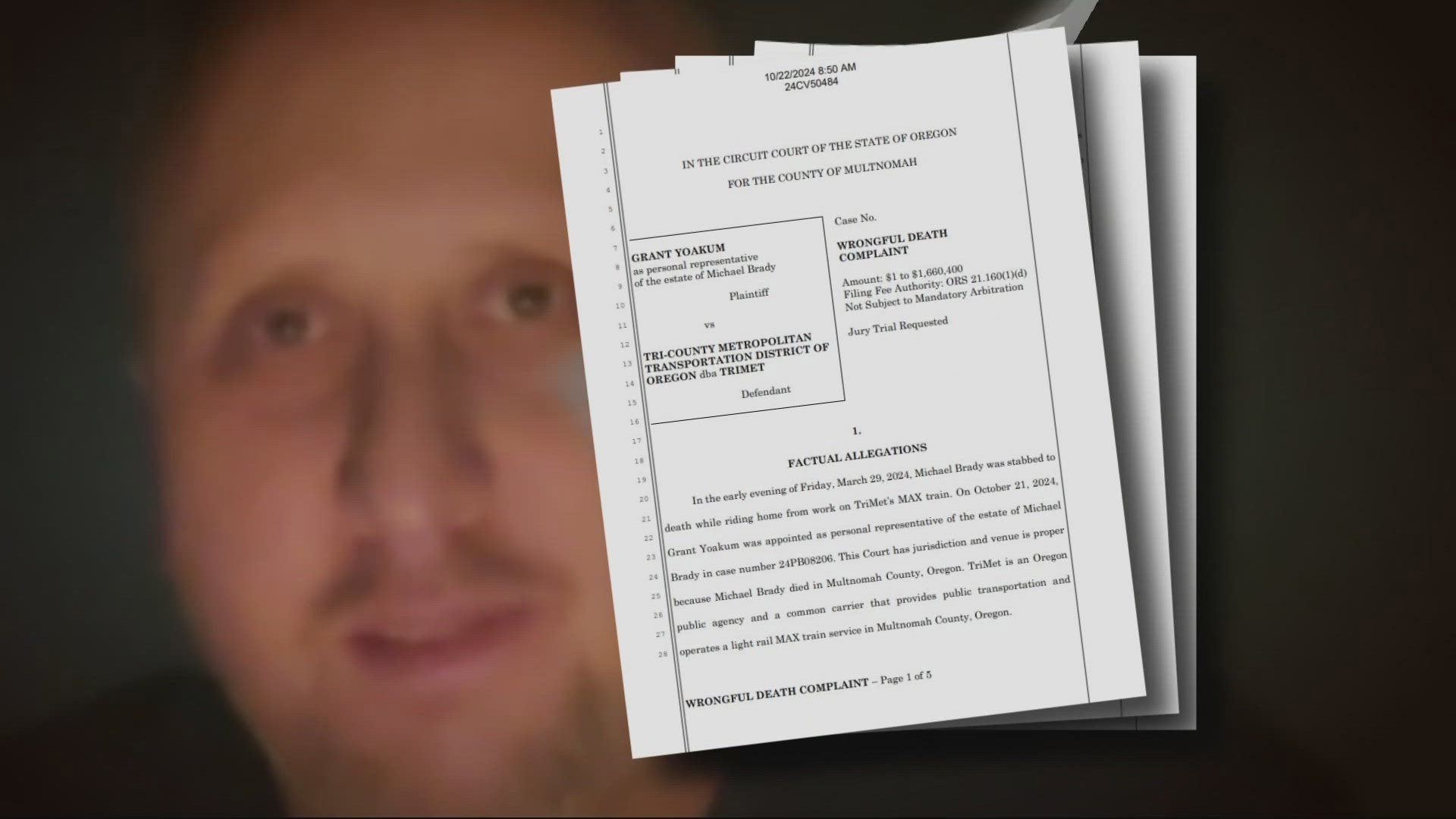 The wrongful death complaint accuses TriMet of failing to notify the public and protect against dangerous individuals prone to violence riding its trains.