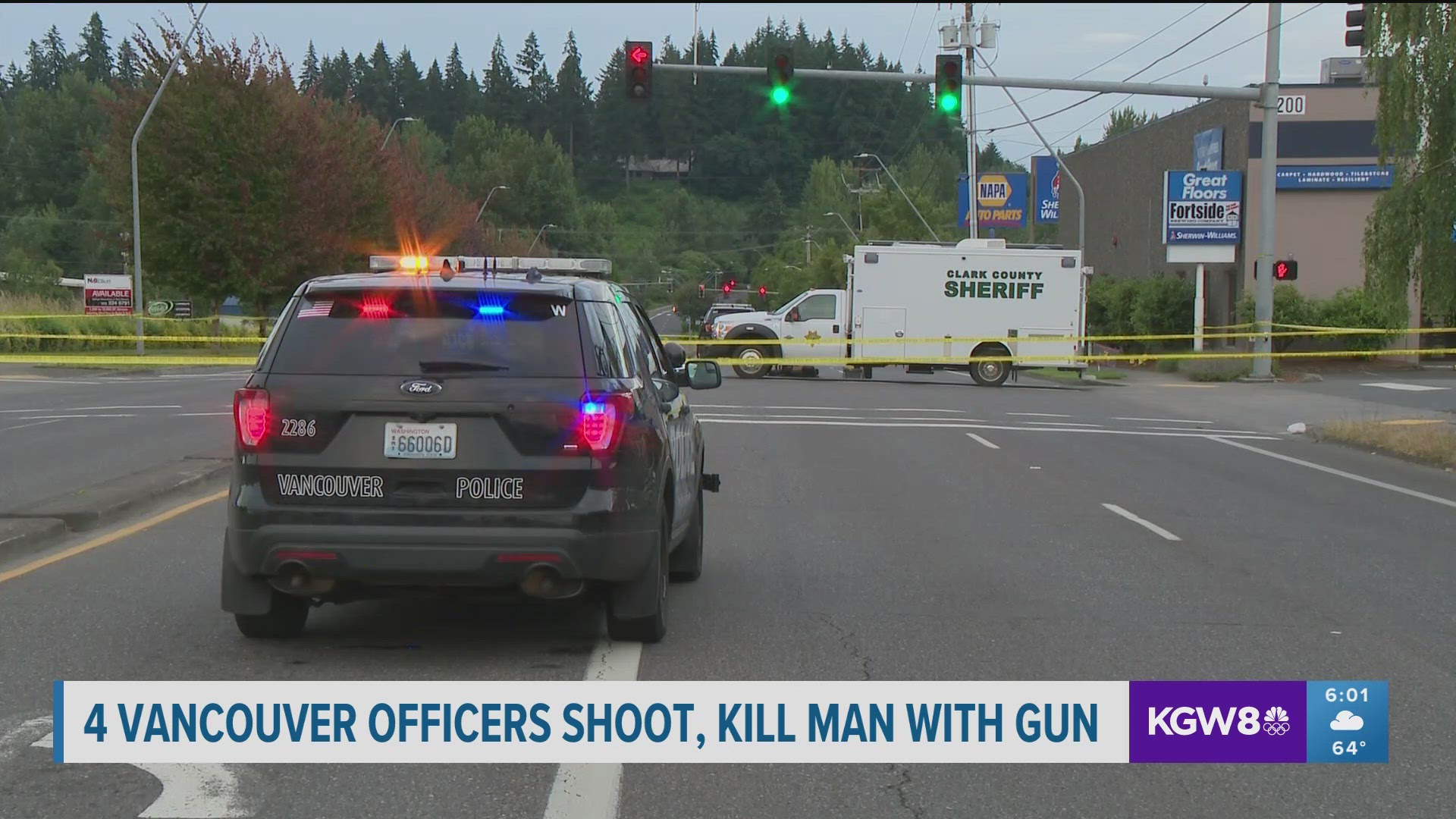 Several people reported that the man had pointed a gun at them. He also pointed a gun at police, and four police officers shot him, Vancouver police said.