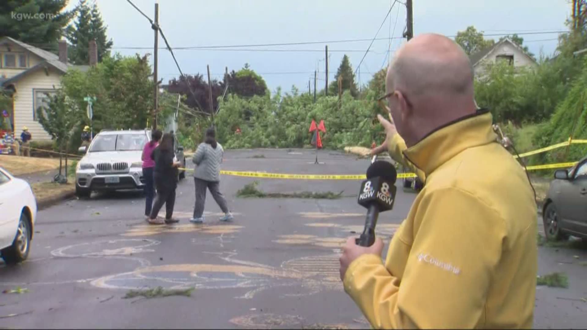Storms blew through NE Portland and Vancouver knocking over trees, raining down hail and causing what possible funnel clouds.