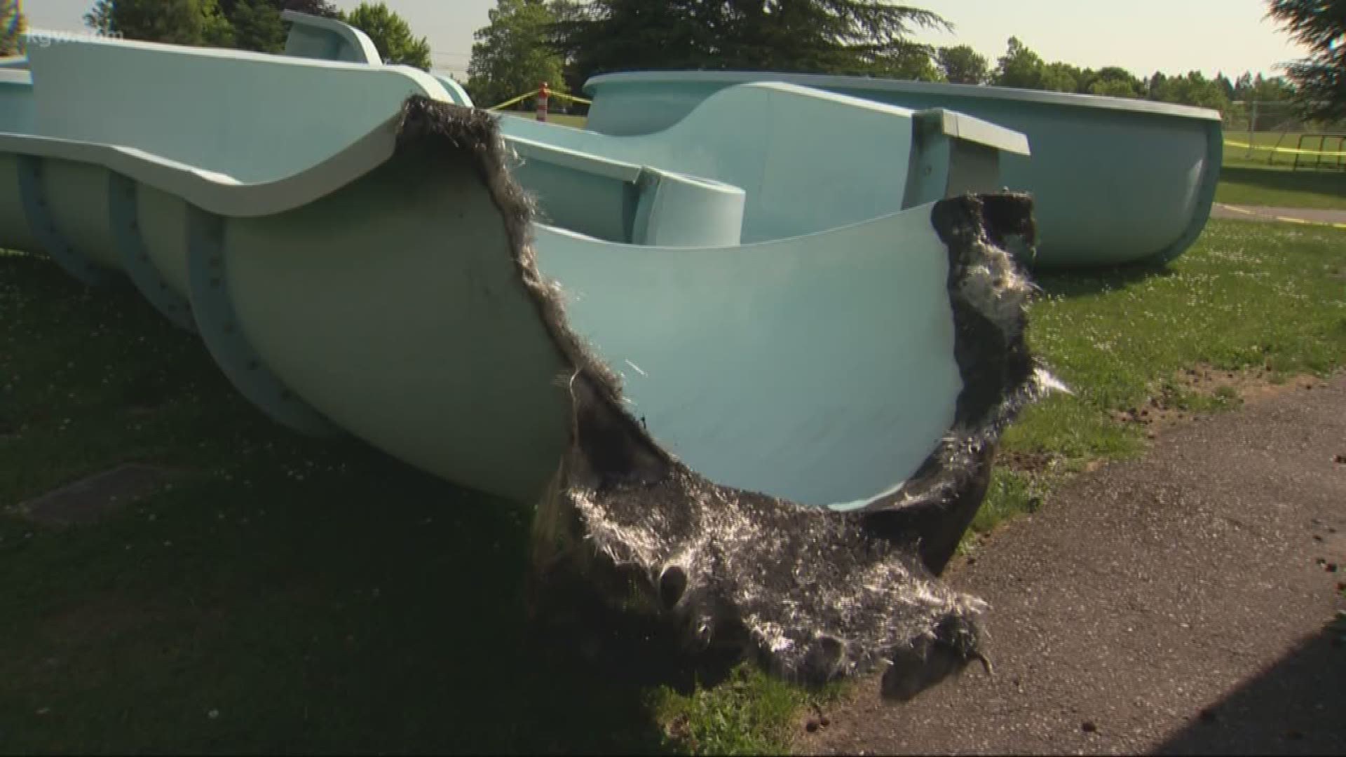 Police say someone set fire to the slide at the Wilson Pool in Southwest Portland, causing thousands of dollars in damages.