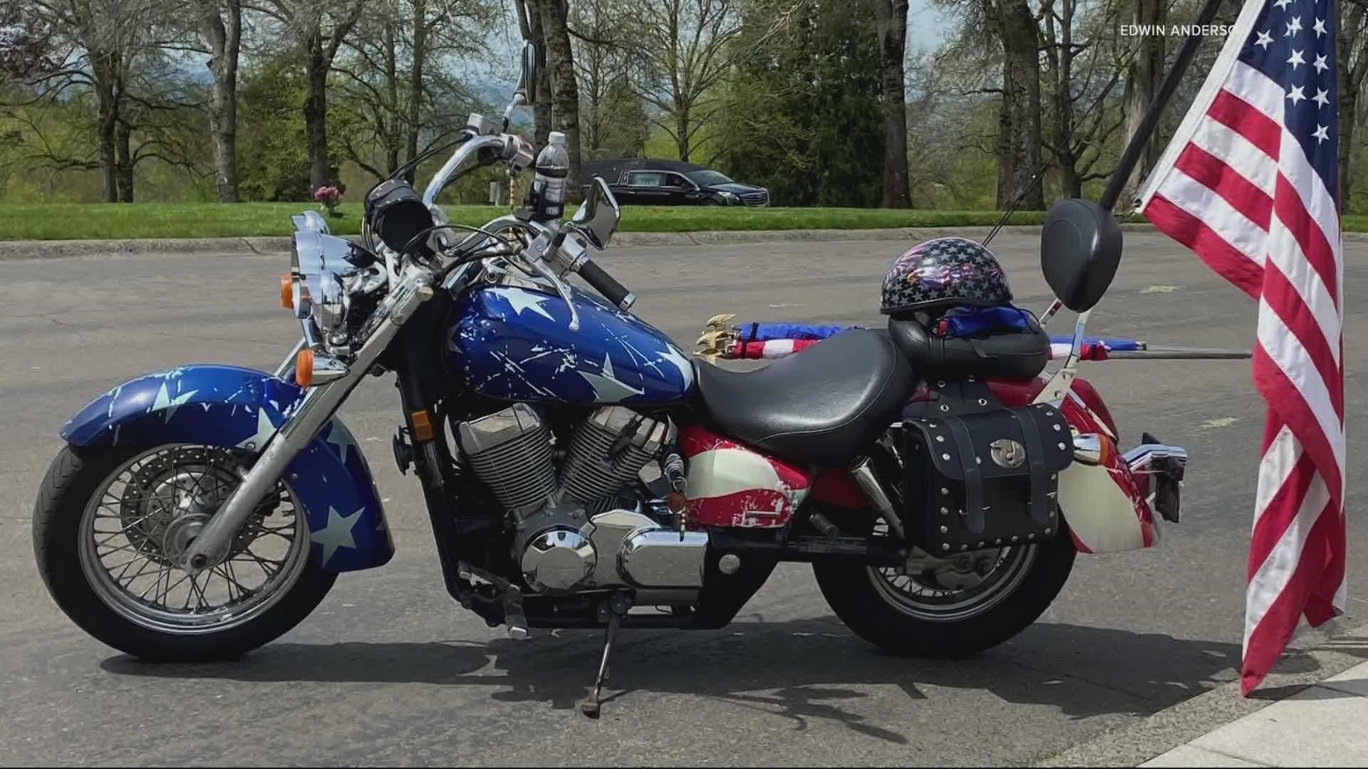 Edwin Anderson is a Patriot Guard Rider. Normally he would ride his bike out to honor soldiers who died while in service.