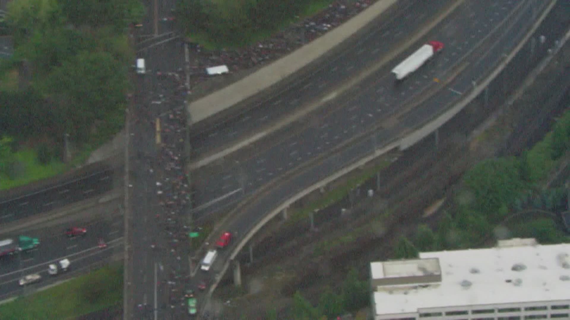 Protesters marched on I-84 and then exited towards the Alberta Arts District in NE Portland, protesting the death of George Floyd and systemic racism.