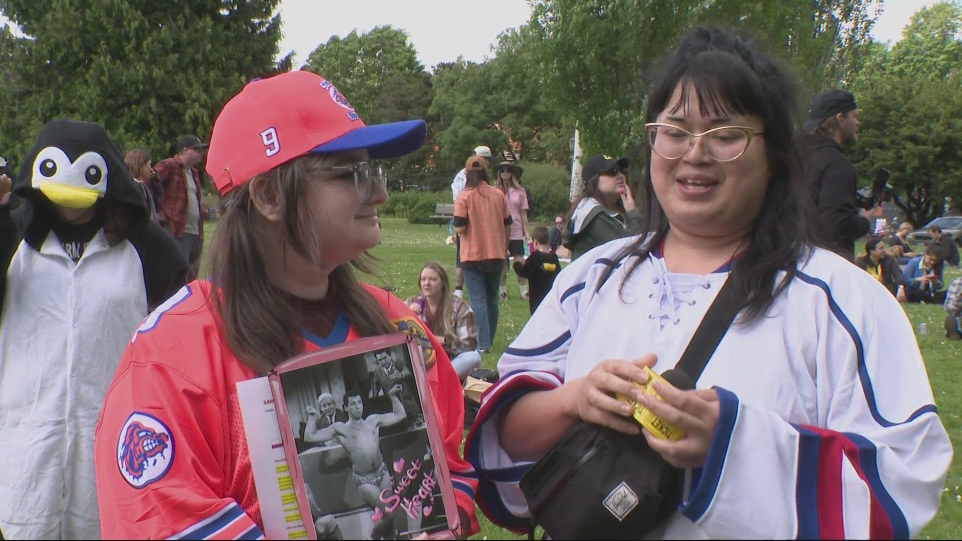 Portlanders dressed as their favorite Adam Sandler character, complete with raffles, photoshoots and even mourning the alligator from "Happy Gilmore."