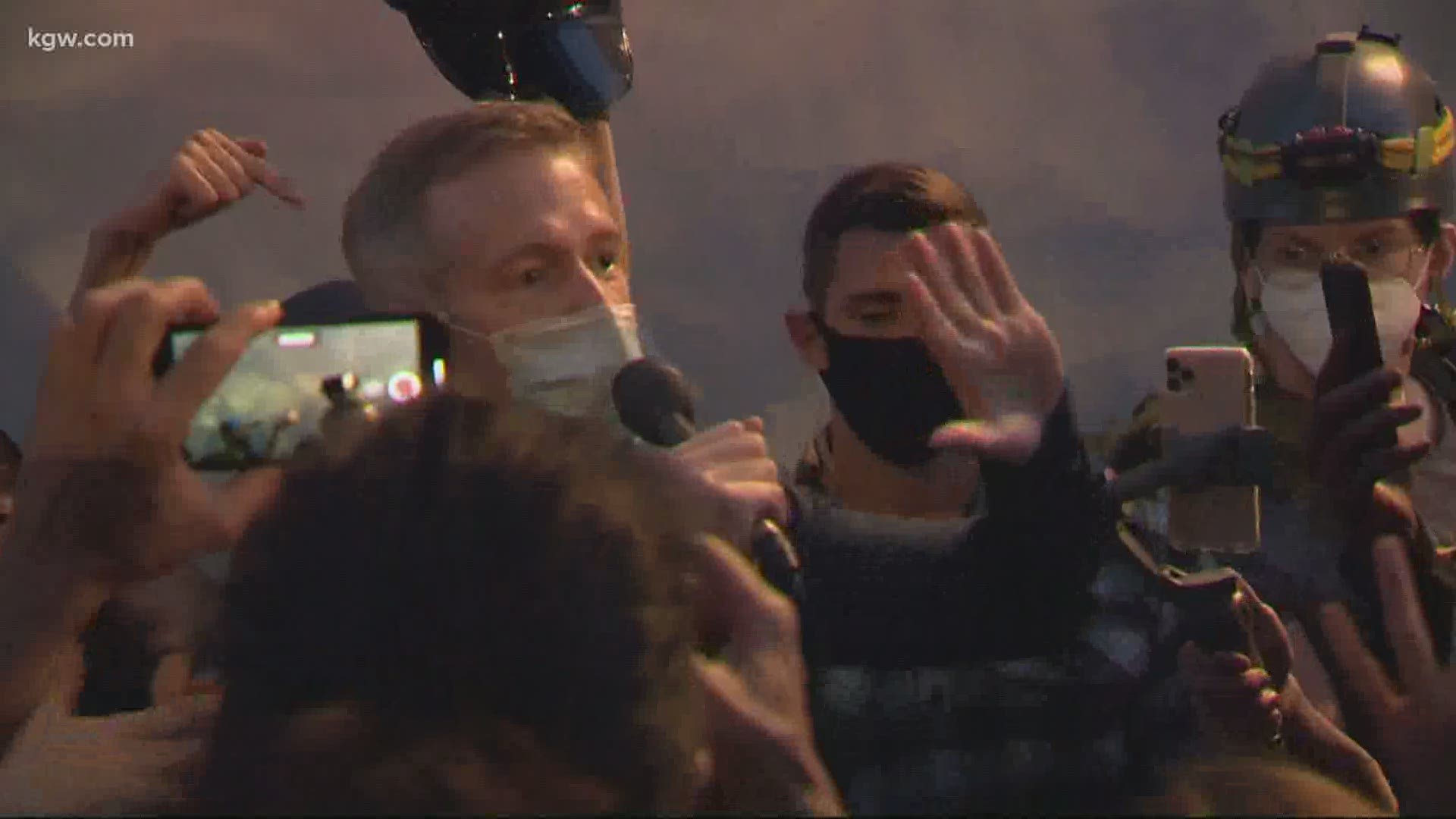 Mayor Ted Wheeler attended a protest in downtown Portland on Wednesday night. He told a large crowd that he was there to listen.