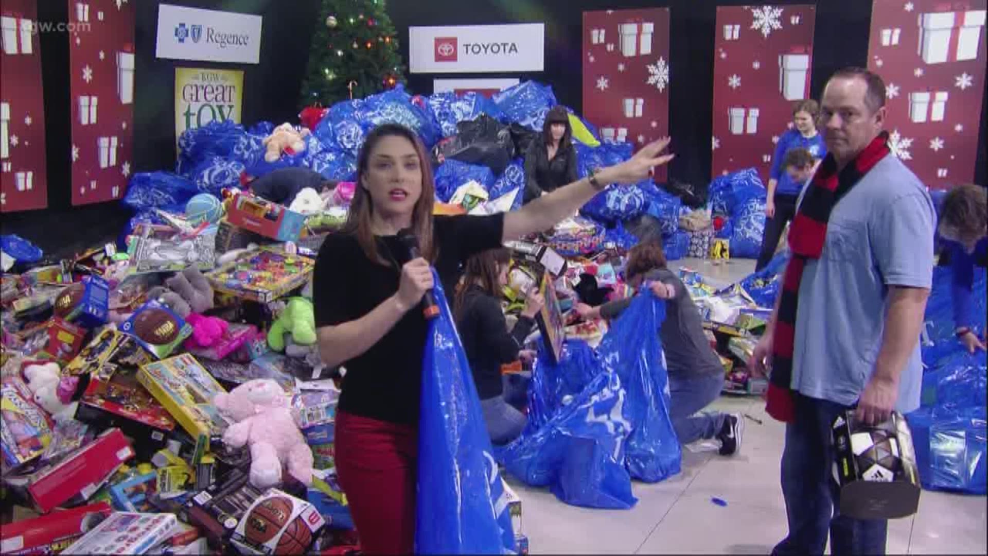 The KGW Great Toy Drive has come to a close, so volunteers spent all day bagging up toys to be delivered to over 100 non-profits in the Portland area.