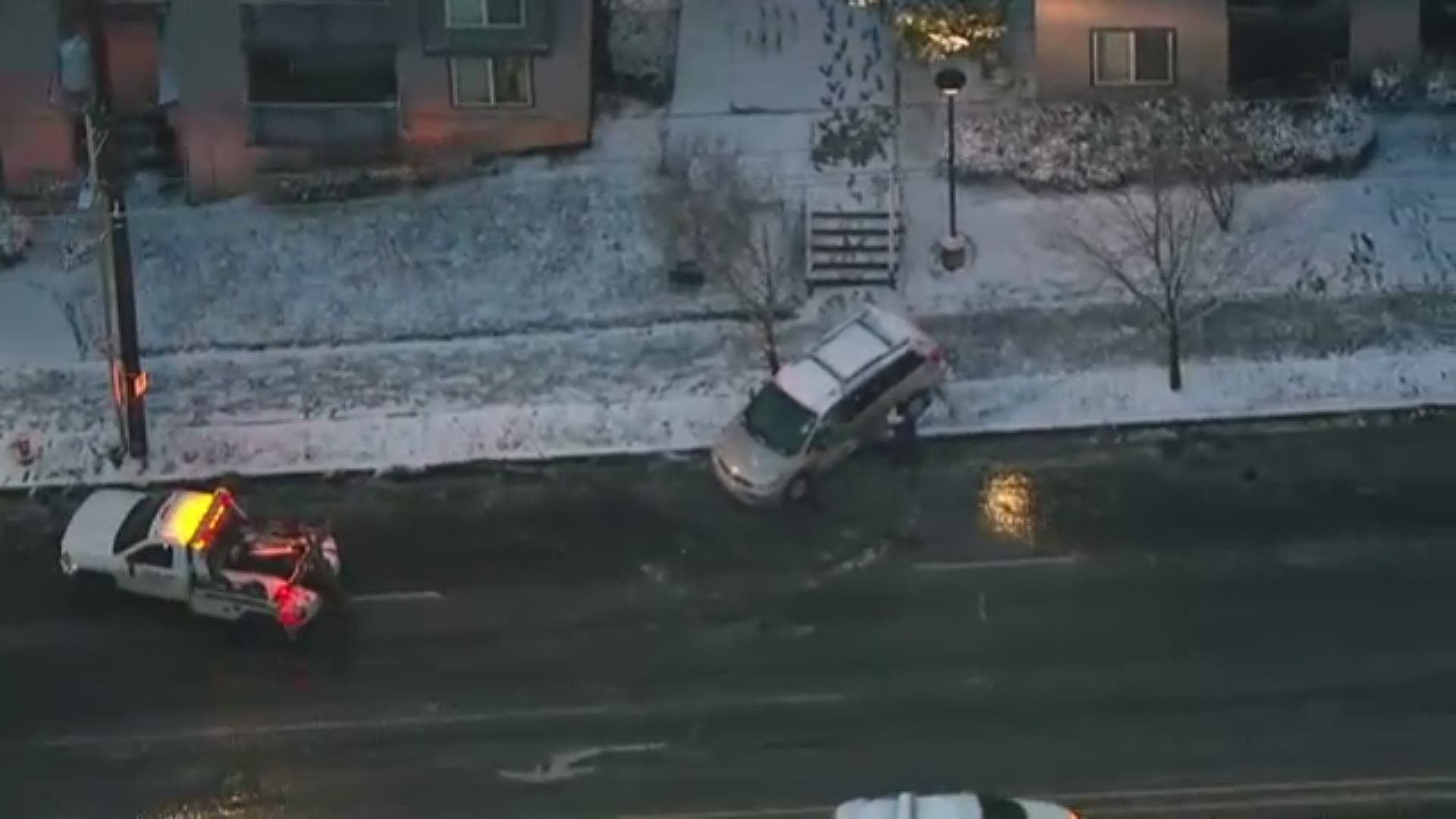 Sky 8 was over Portland during the icy Tuesday morning commute.