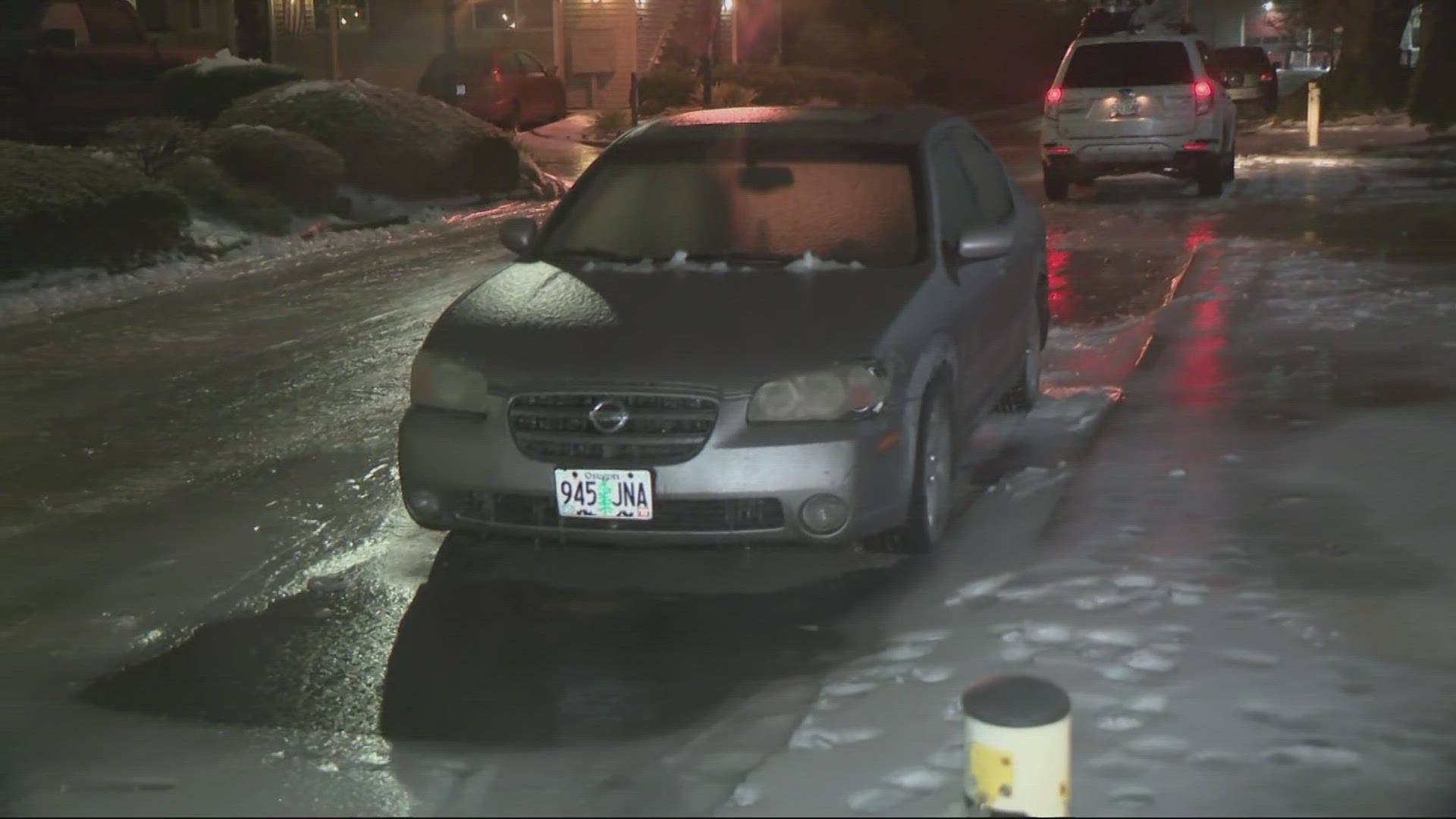 Freezing rain in Portland is causing slick and dangerous road conditions Wednesday morning.