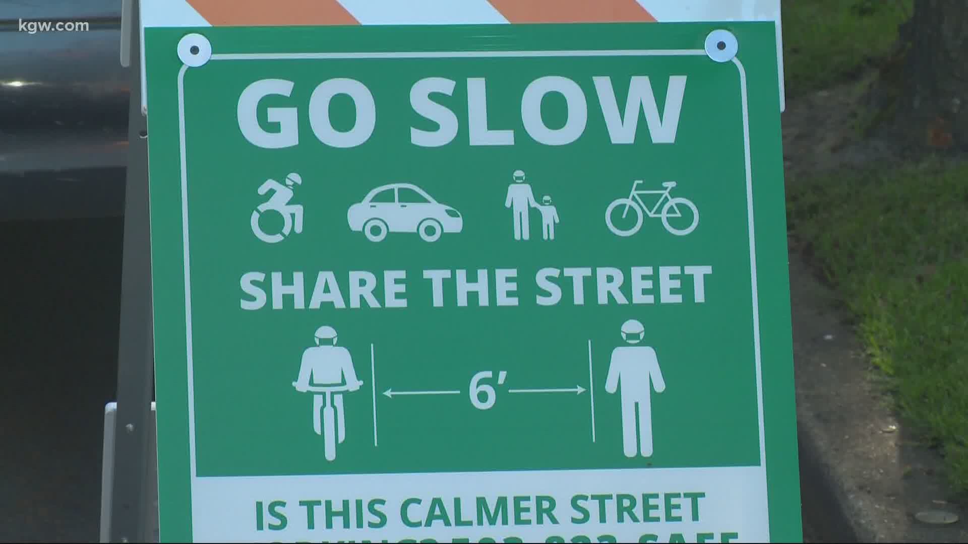 The Portland Bureau of Transportation has posted signs on greenways to reduce traffic.