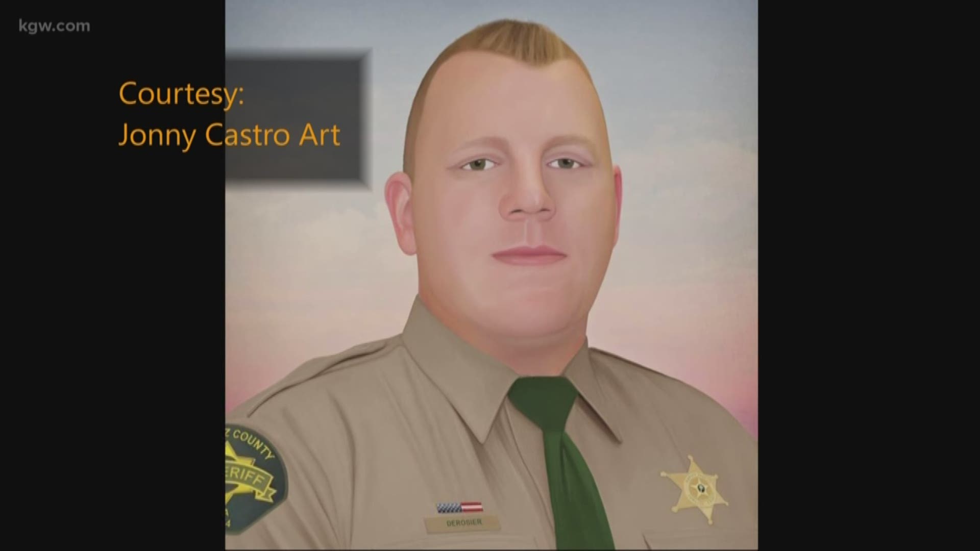 An officer painted a portrait of fallen deputy DeRosier.
