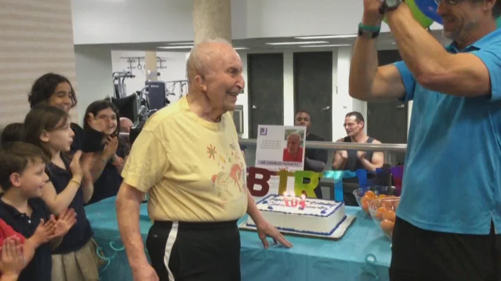 Dr. Charles Hurwitz, a staple at the Evelyn Rubenstein Community Center, celebrated his 104th birthday with family and friends. Hurwitz works out on the treadmill and stairmaster three times a week at the center.