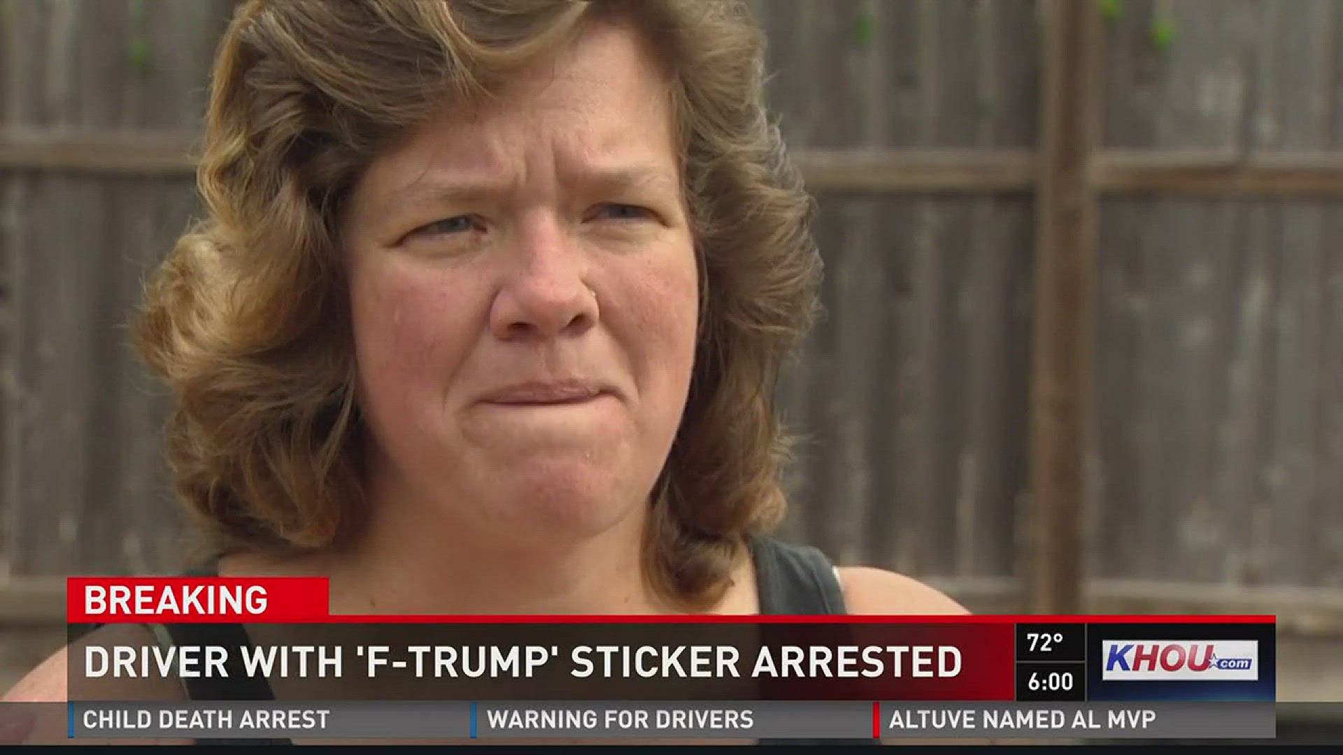 The owner of the truck with a "F__k Trump" sticker has been arrested, according to her husband. Mike Fonseca said his wife, Karen, was picked up Thursday afternoon for an outstanding warrant from August. Records show Karen Fonseca is accused of fraud. The