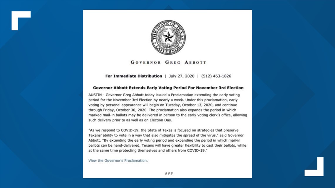 Texans have a longer early voting period for the Nov. 3 ...