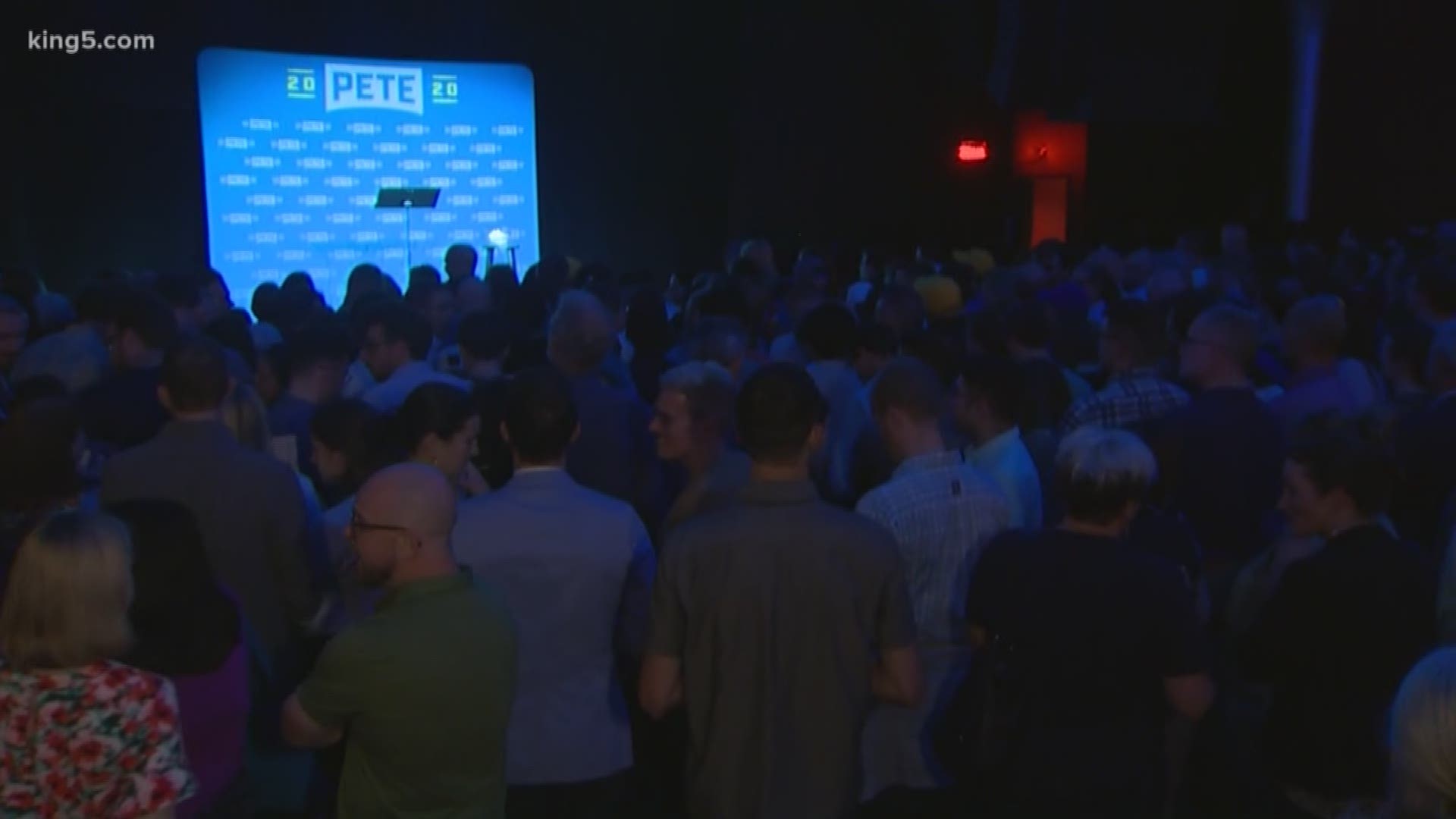 Democratic presidential hopeful Pete Buttigieg is fundraising in Seattle on Tuesday. KING 5's Sebastian Robertson reports from The Showbox in downtown Seattle before a private fundraising event.