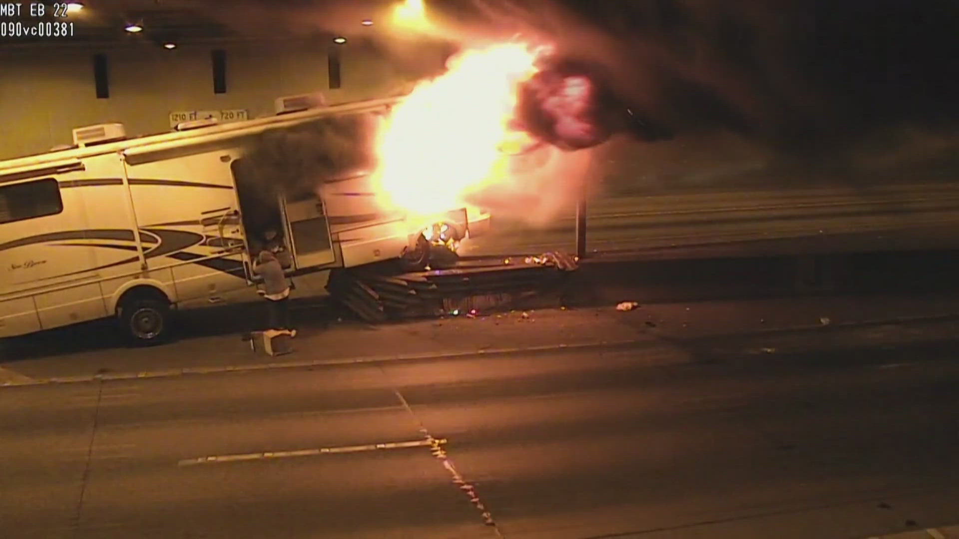 Eastbound I-90 reopens in Seattle 5 hours after motorhome fire caused by  crash in tunnel | kgw.com