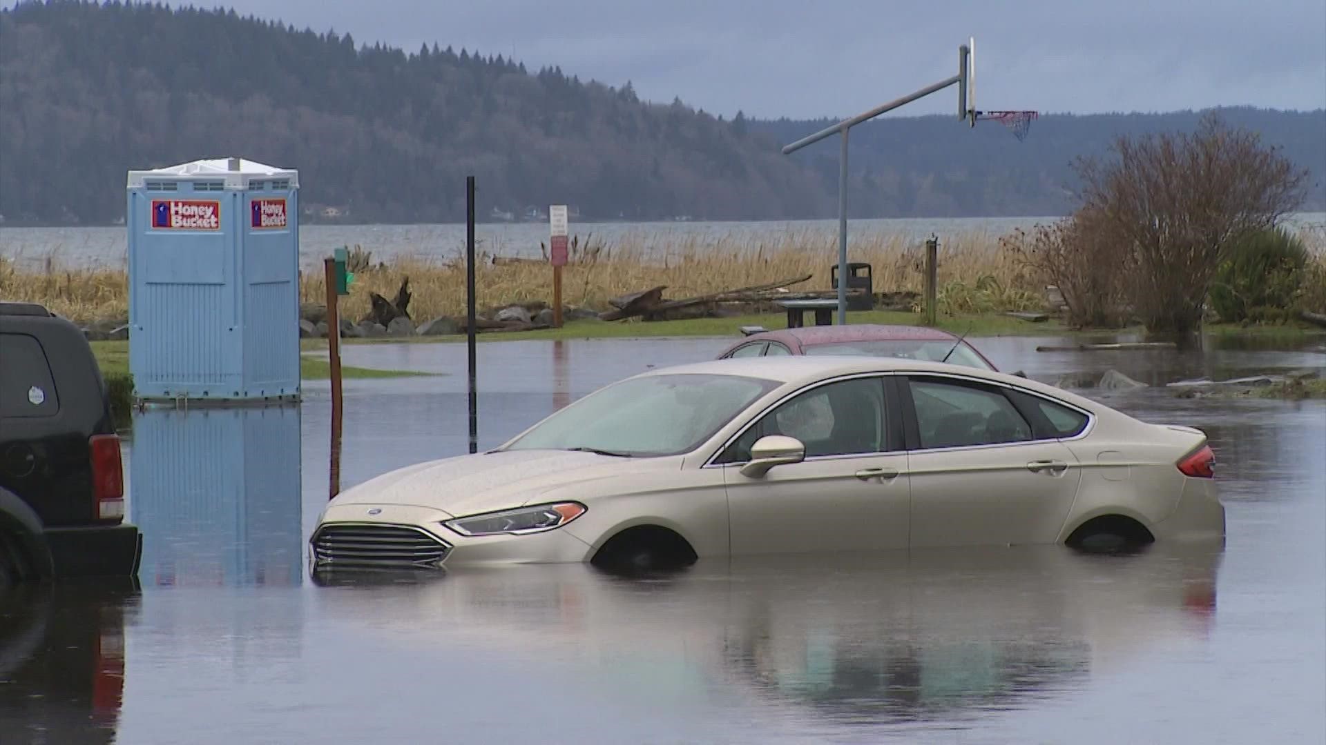 The King tide, plus a low pressure system, caused flooding along the central and south sound yesterday.