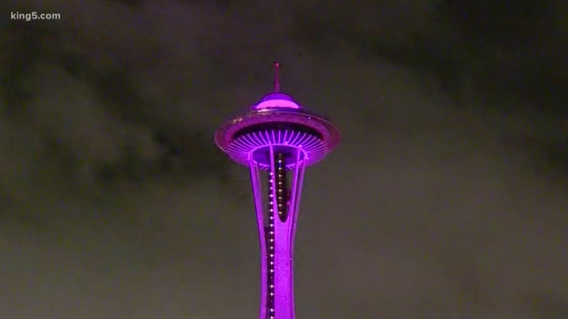 Seattle rang in the new year with a light show atop the Space Needle after high winds forced the cancellation of the fireworks display. KING 5's Sebastian Robertson.
