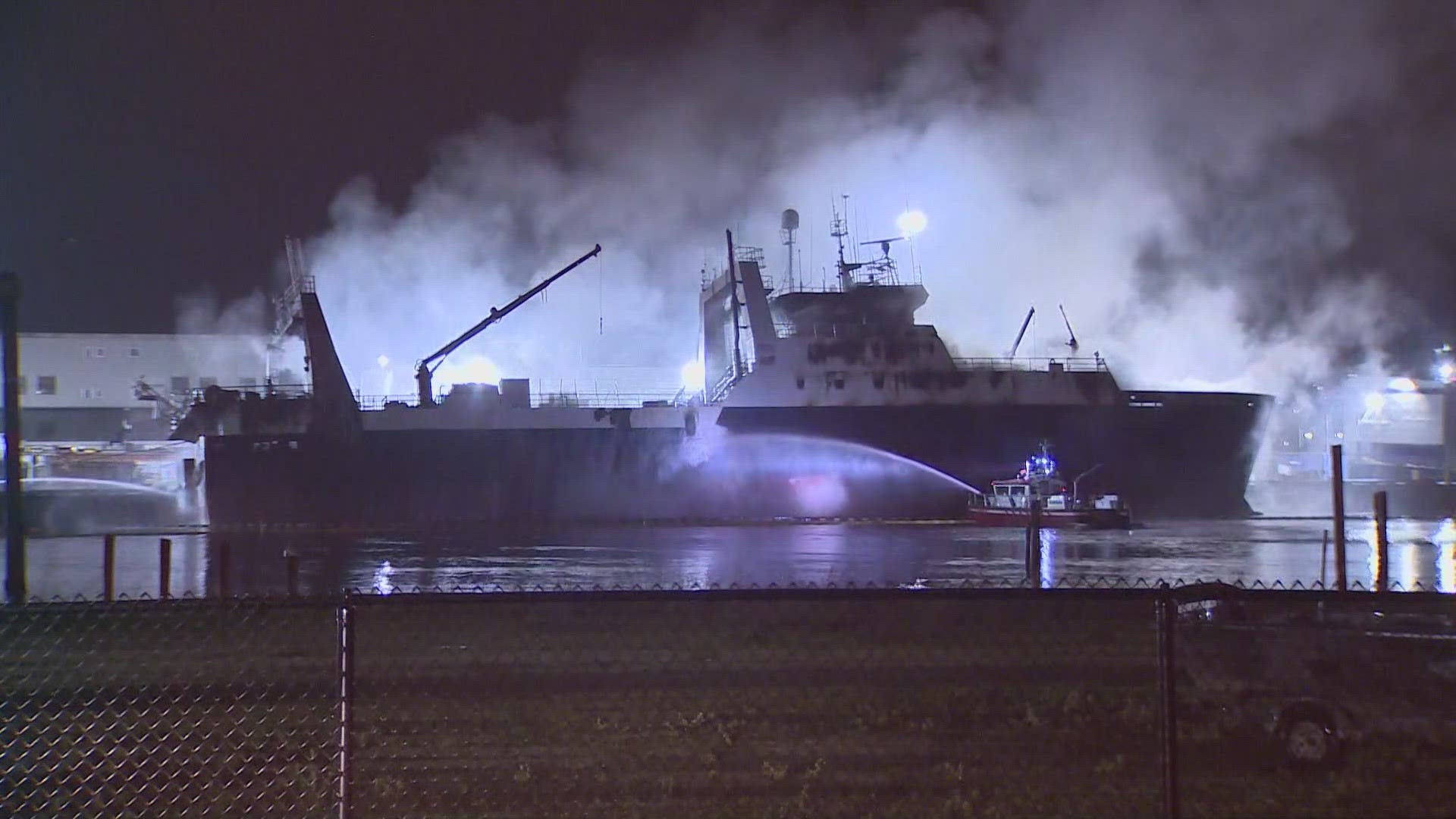 The Tacoma Fire Department says the next goal is to stabilize the ship and remove all remaining oil.