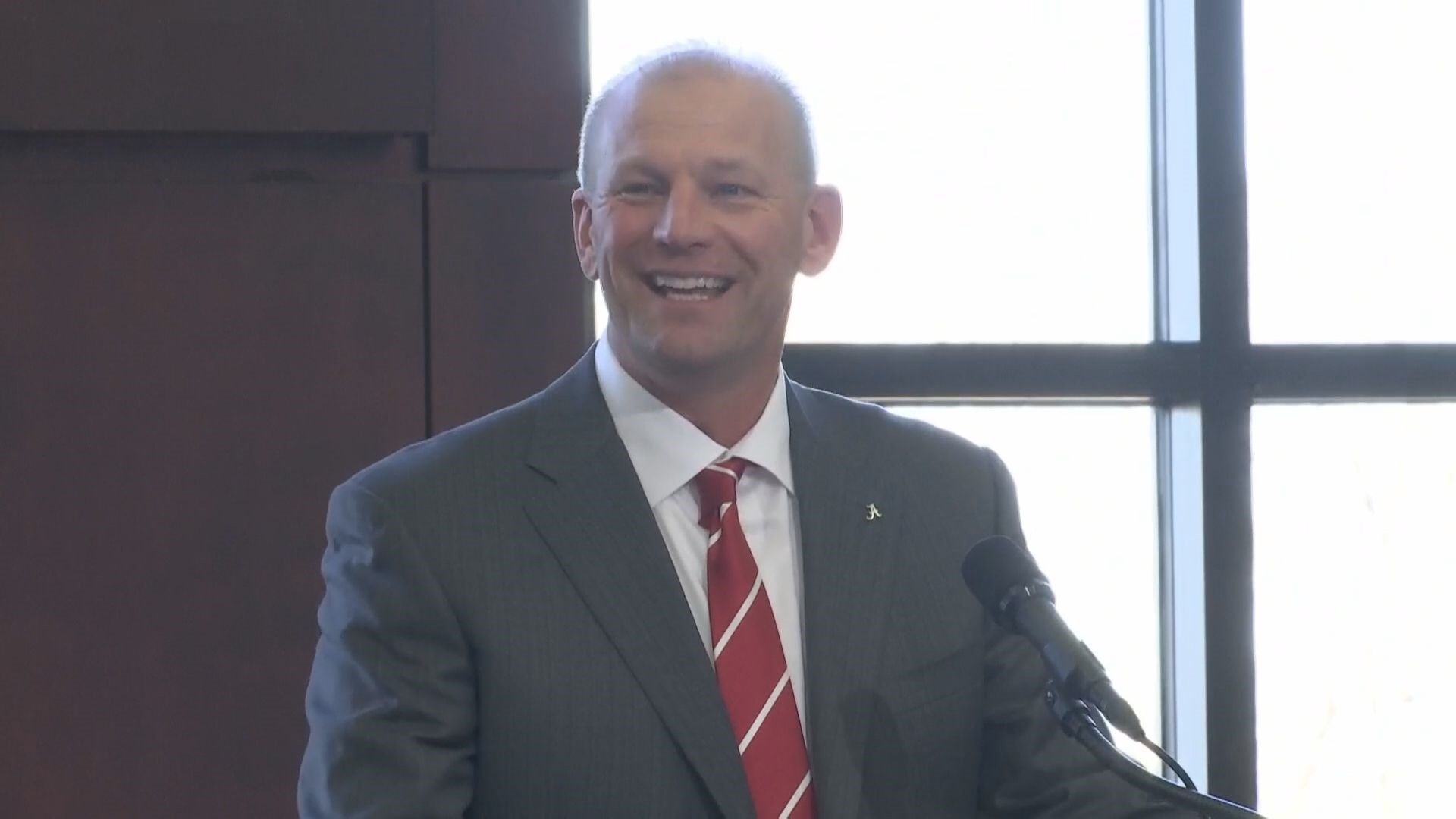 The University of Washington's former head coach Kalen DeBoer gives a speech in Tuscaloosa for the first time after taking over for Nick Saban at Alabama.