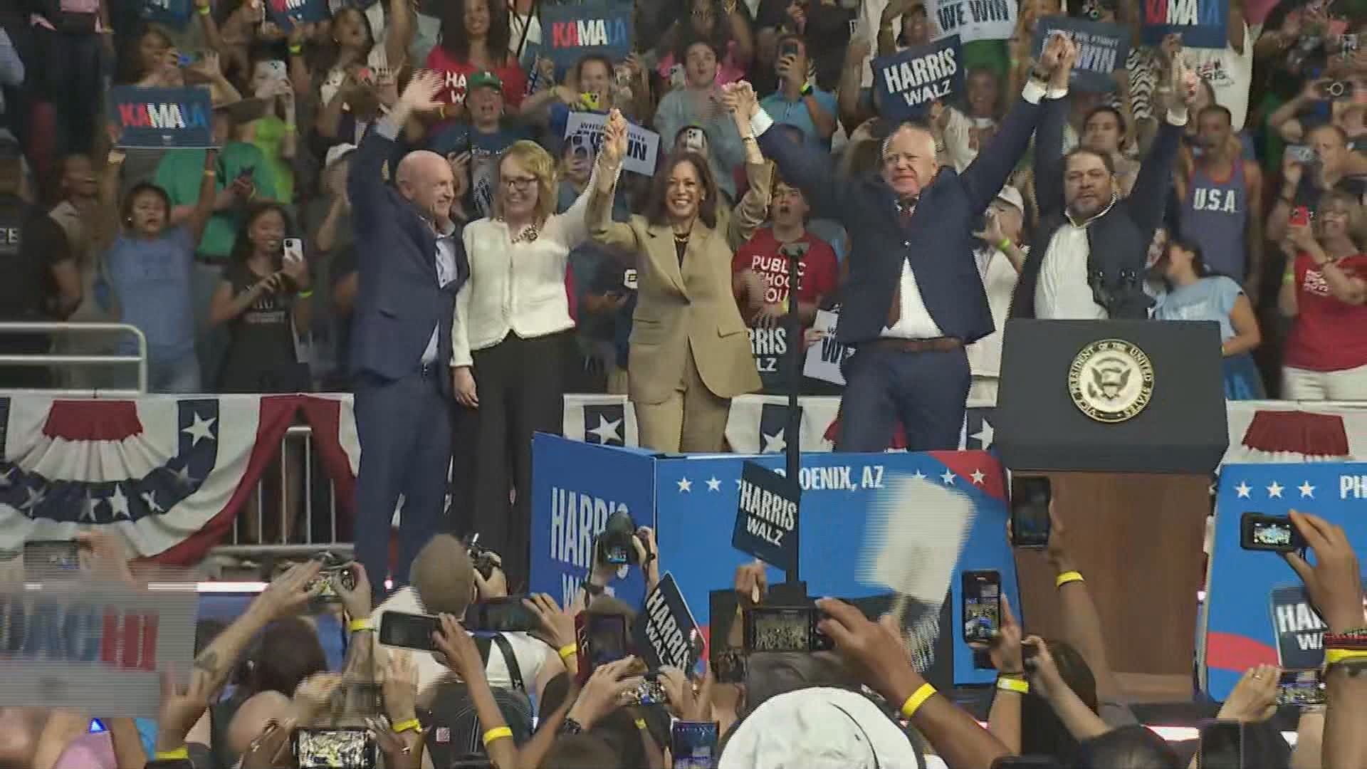 VP Harris and Gov. Walz walked into a roaring and excited group of voters during a campaign stop in Glendale on Friday.