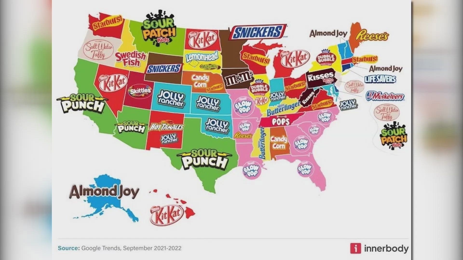 According to an Innerbody poll, Washington state prefers Starburst while Idaho reaches for Swedish Fish.