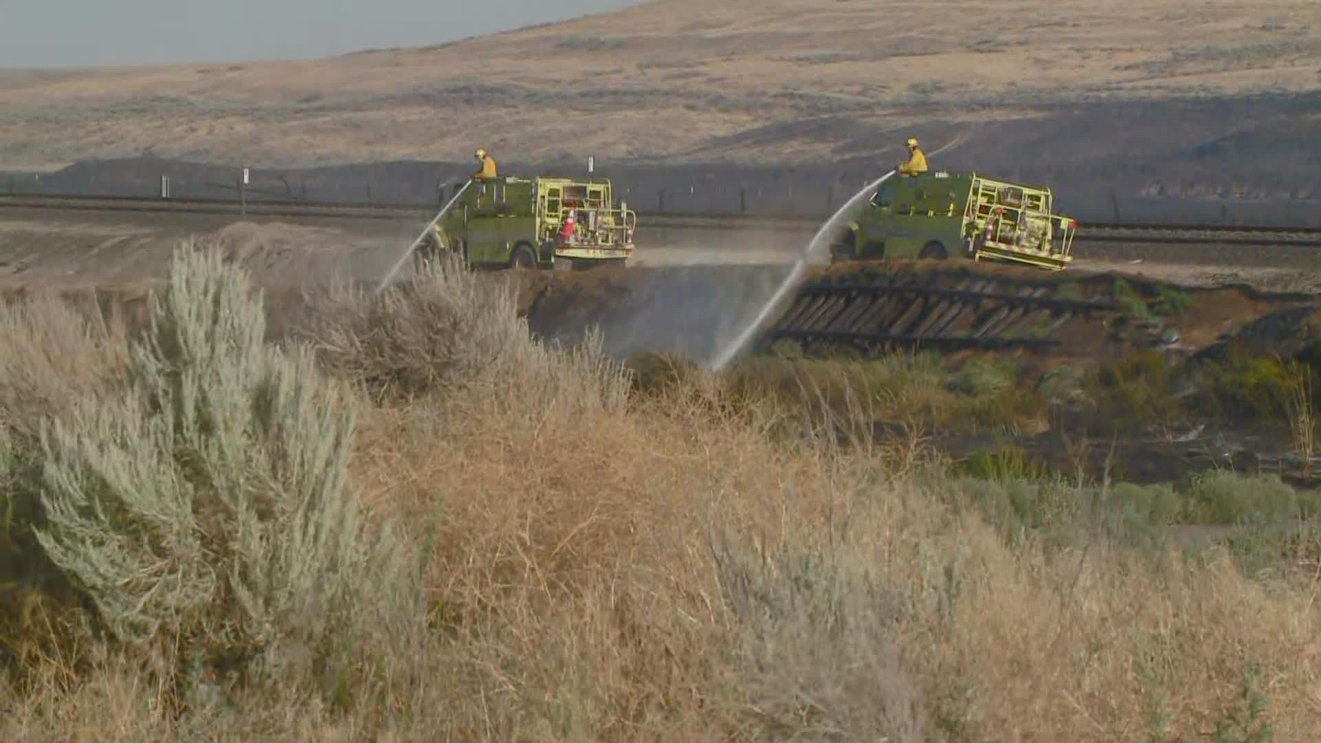The fire started at approximately 11:45 a.m. on Thursday and burned 2,000 acres, according to the Washington State Fire Marshal.
