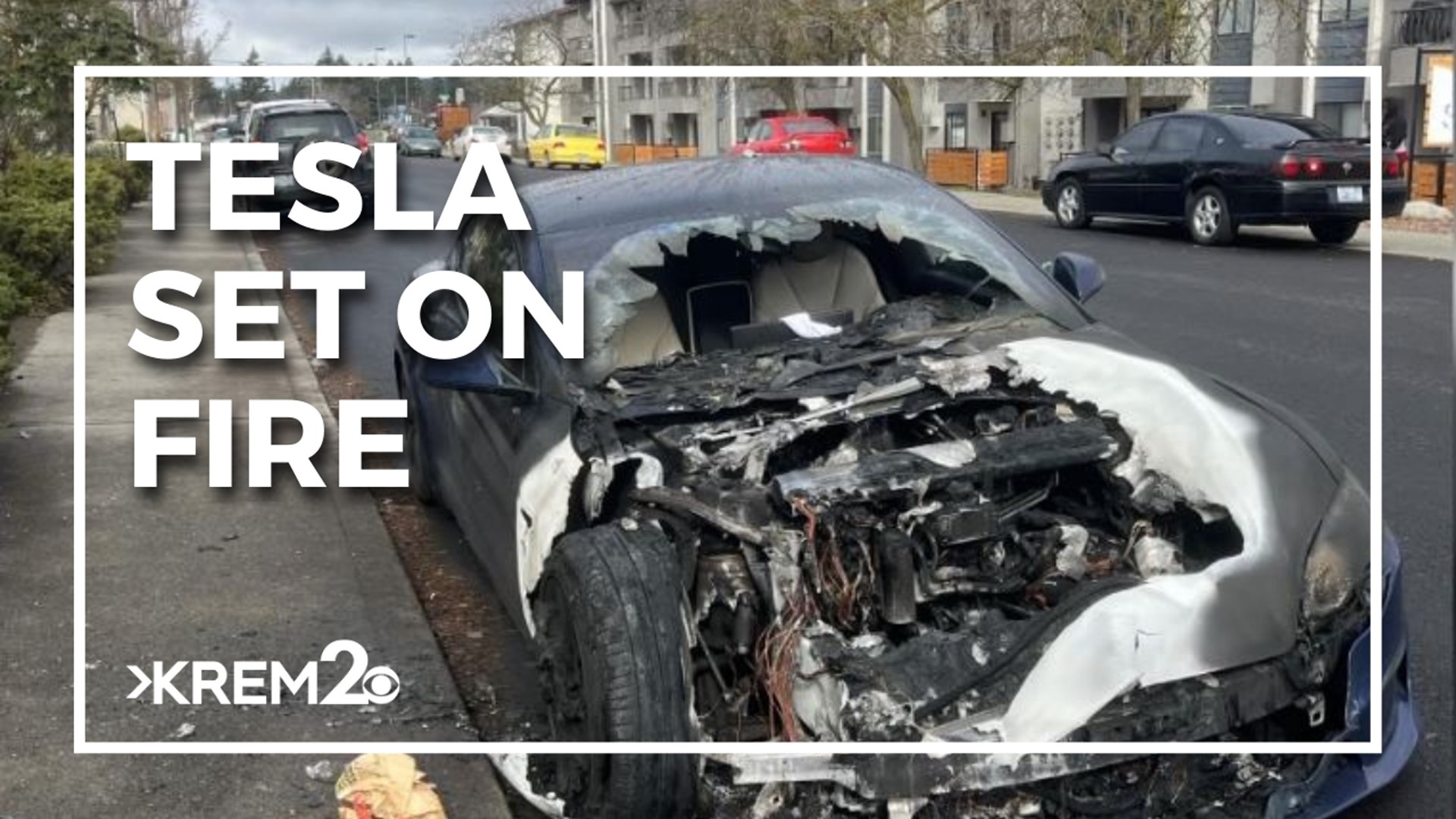 Tesla captures video of man setting it on fire in north Spokane | kgw.com