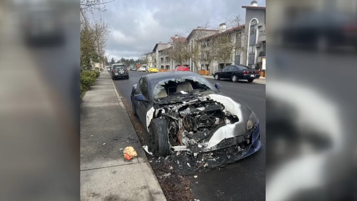 Tesla captures video of man setting it on fire in north Spokane | kgw.com