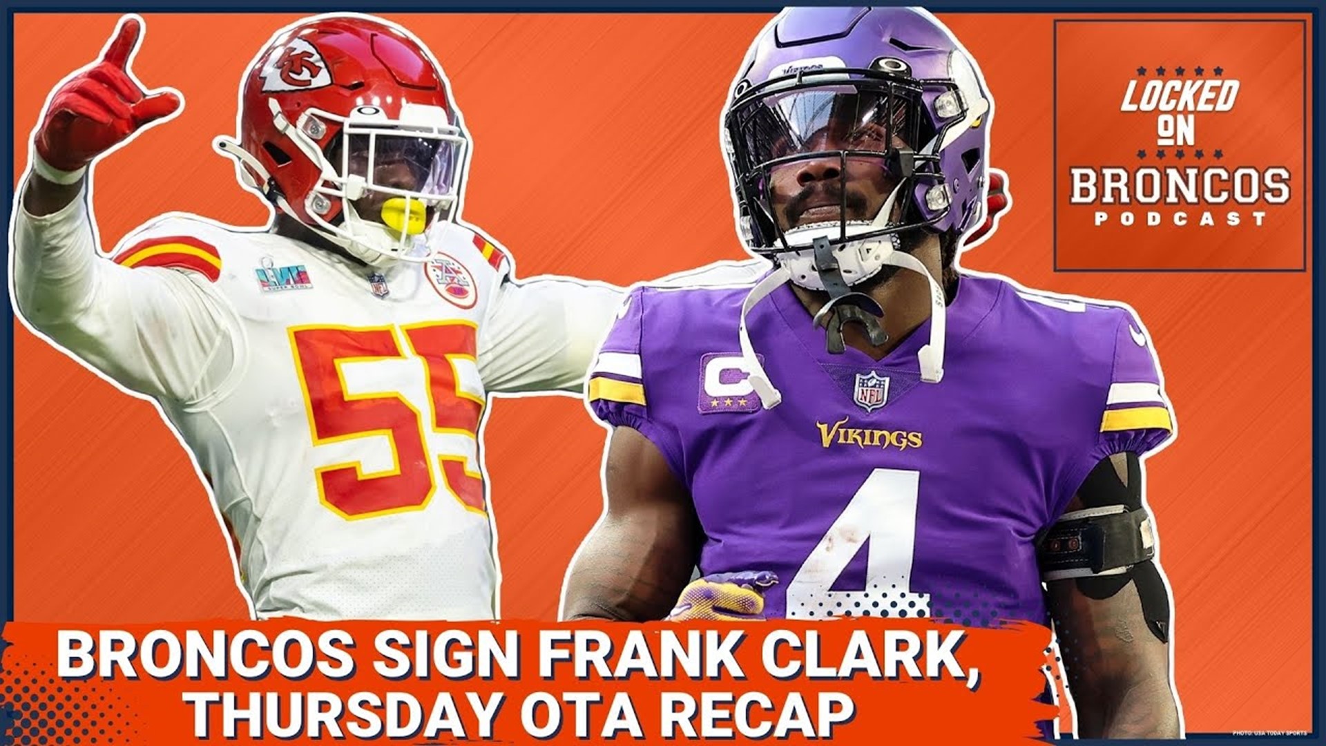 The Denver Broncos signed former Kansas City Chiefs Super Bowl defensive lineman Frank Clark following Thursday's practice during Broncos OTAs.