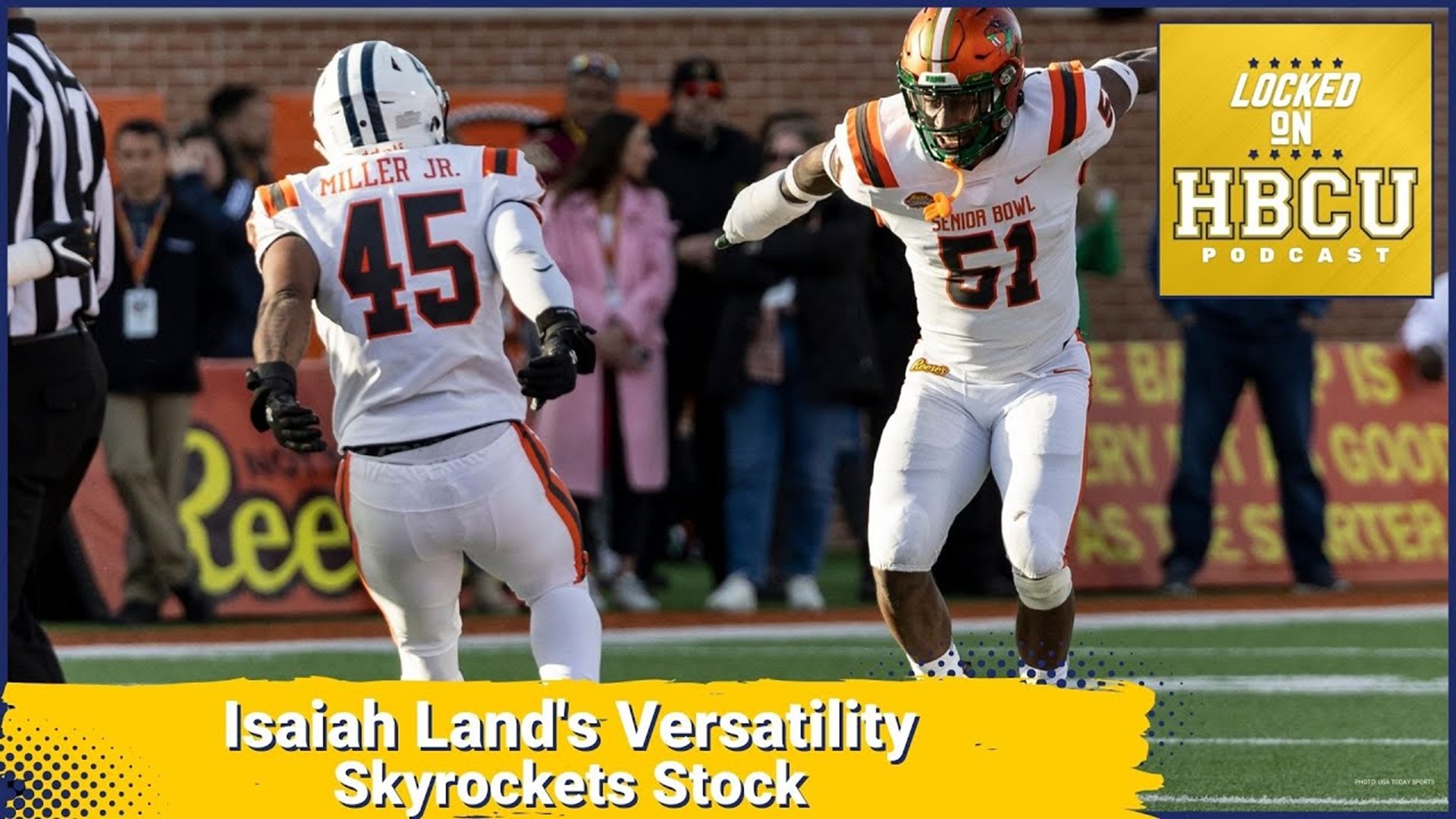 Isaiah Land unlocks a new ability as an off ball LB, and Aubrey Miller flies around the football at the Senior Bowl.