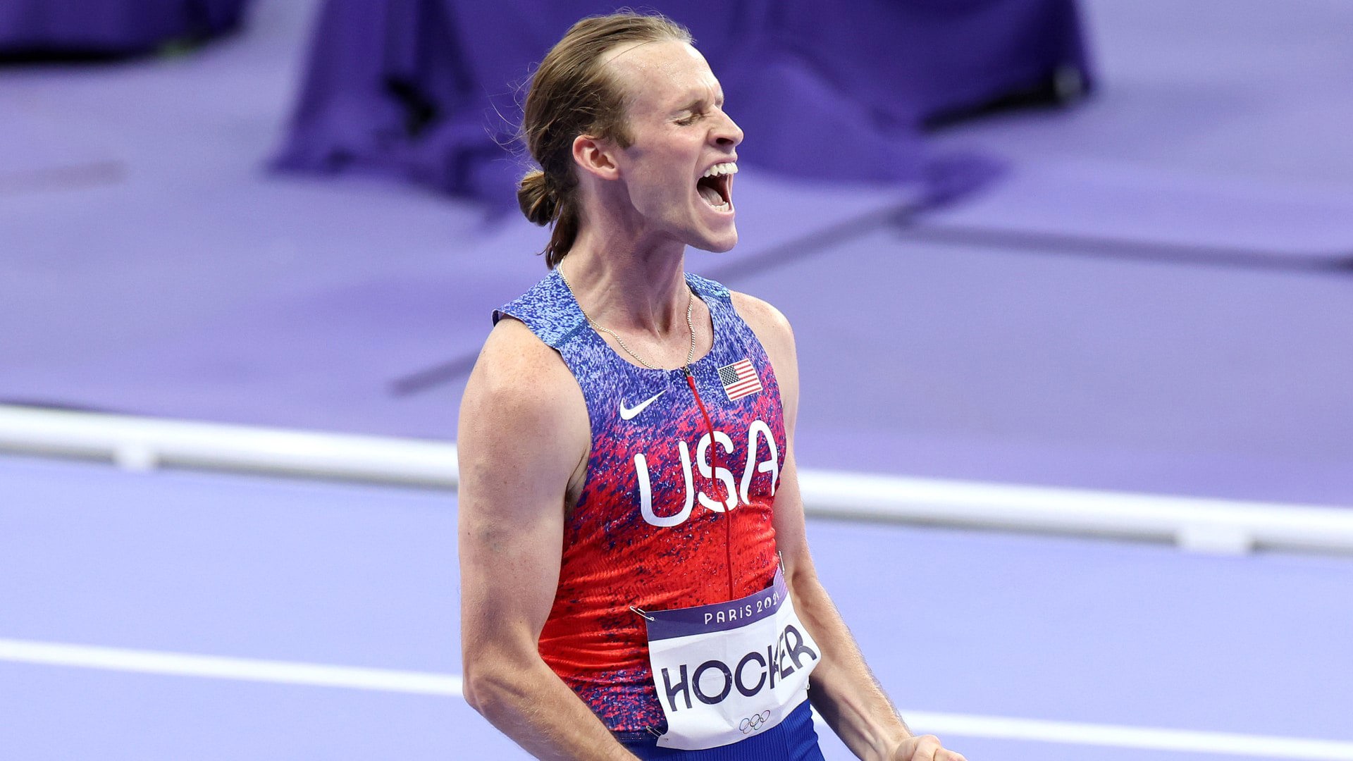 Hocker pulled off one of the biggest upsets at the Paris Olympics, sprinting from fifth place to first in the final lap of the men's 1,500-meter final to win gold.