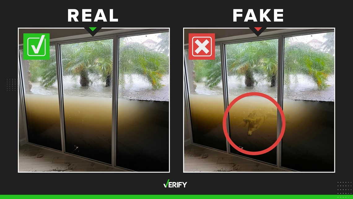 Fakes exist, but the original photo showing windows holding back a wall of water during Hurricane Ian is real