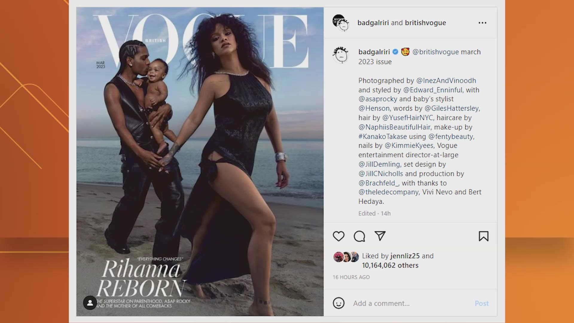 Rihanna, A$AP Rocky and their son are seen in the photos. The singer shared on social media that she was pregnant during the photoshoot and didn't know at the time.
