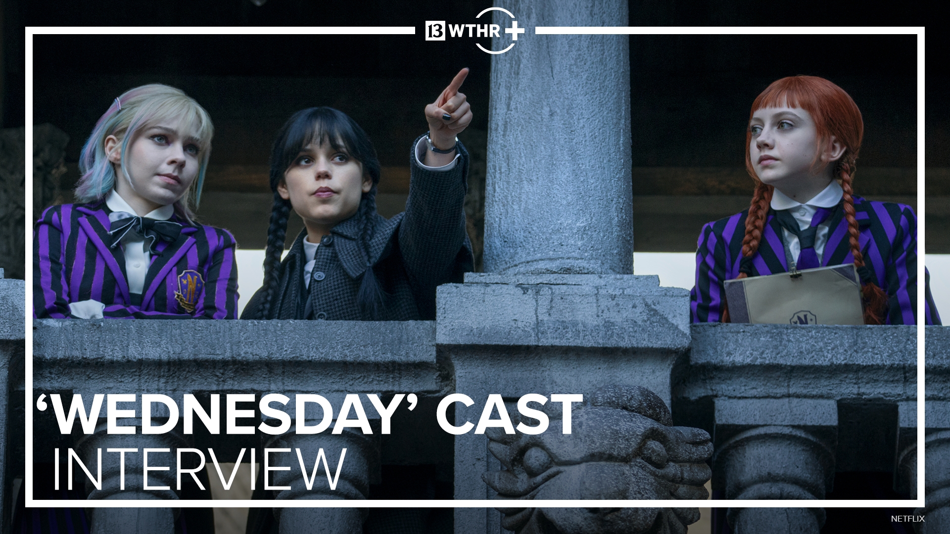 WTHR's Trevor Cox interviews Gwendoline Christie, Emma Myers, Evie Templeton, Hunter Doohan and Owen Painter about the second season of "Wednesday" on Netflix.