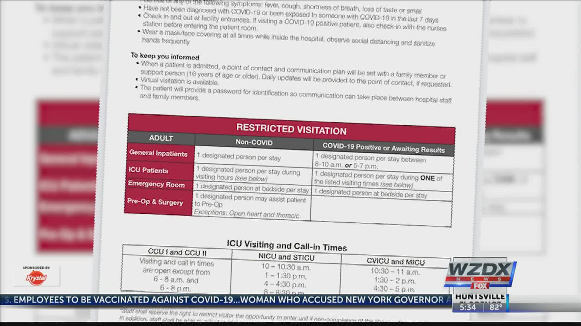 Huntsville Hospital changes visitation policies
